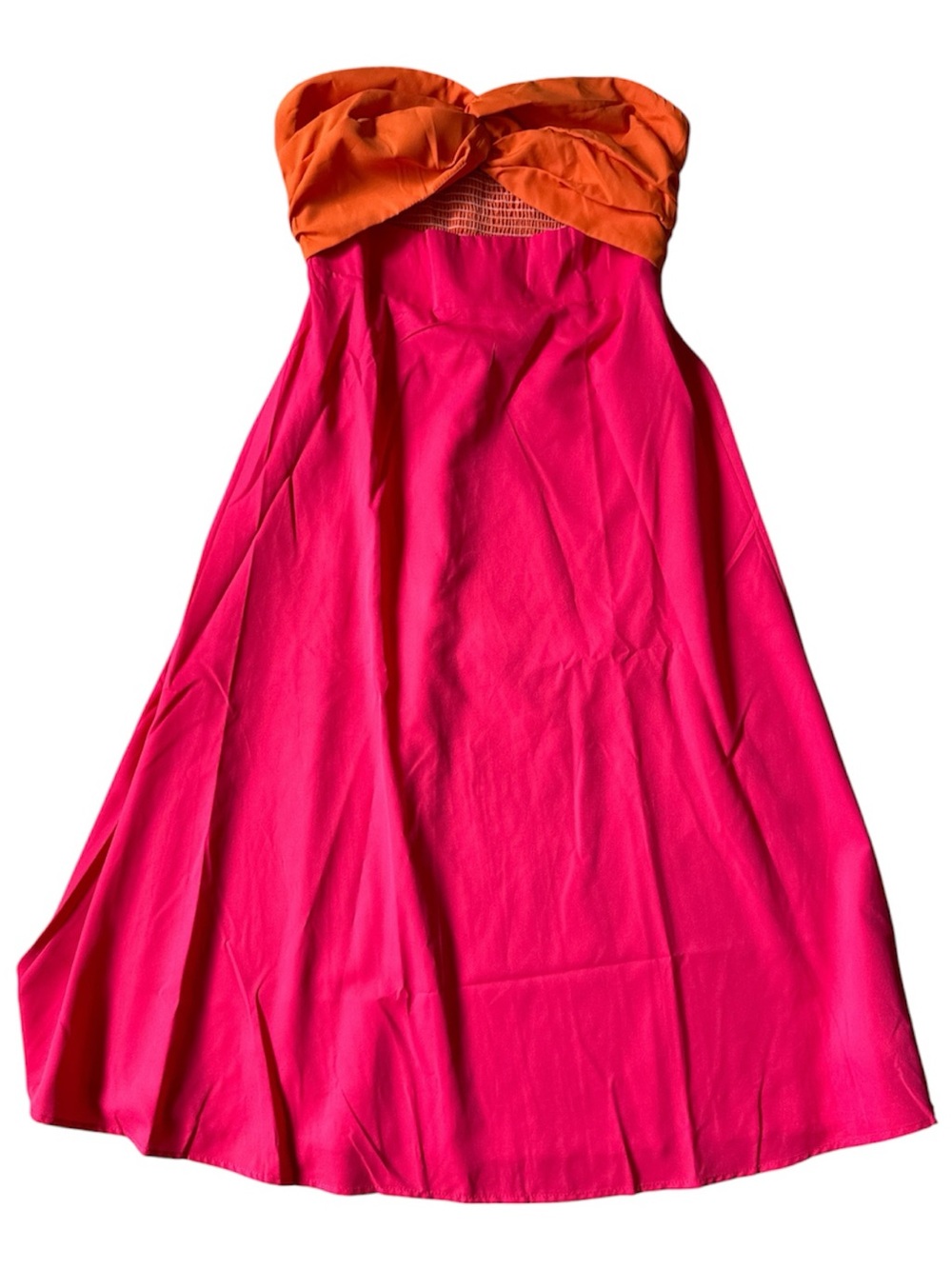 Strapless Pink Dress with Orange Twist Bodice